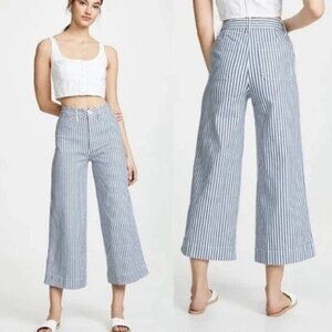 Madewell Emmett Wide-Leg Crop Pants in Herringbone Railroad Stripe Size 25
